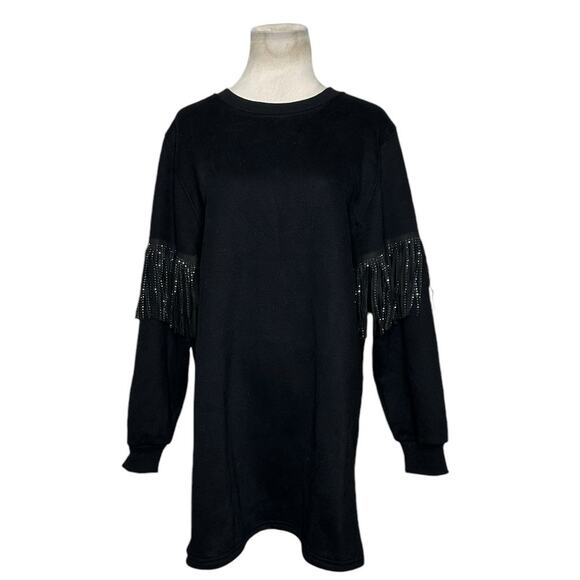 Cloud Ten black long sleeves sequin fringe sweatshirt mini dress size Small - Picture 7 of 16